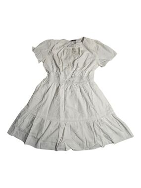 Pretty Garden White Short-Sleeve Smocked-Waist Mini Dress